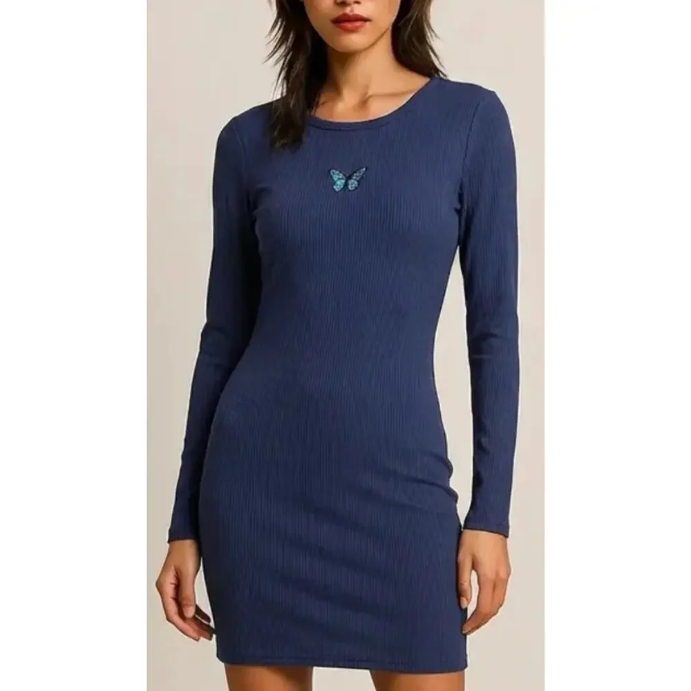 NWOT Wild Fable navy blue ribbed bodycon pencil dress